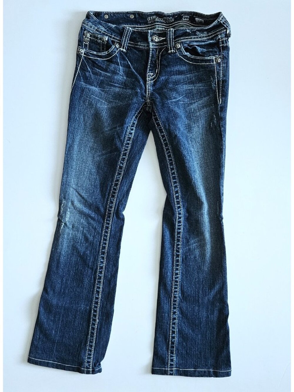 Miss Me 26 Jeans Low Rise JP5075 Boot Bling Pocket Jeans Distressed